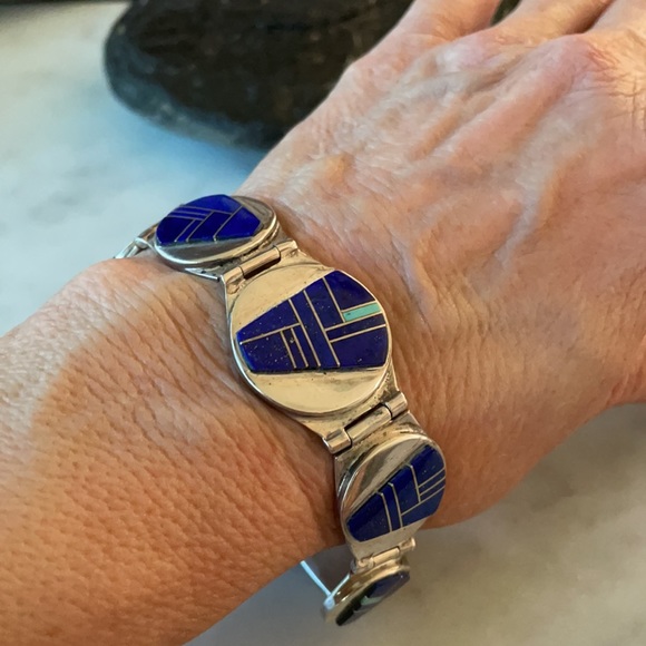 Navajo Native American Vintage Zora Joe and Rick Tolino Lapis Link Bracelet - Picture 11 of 16